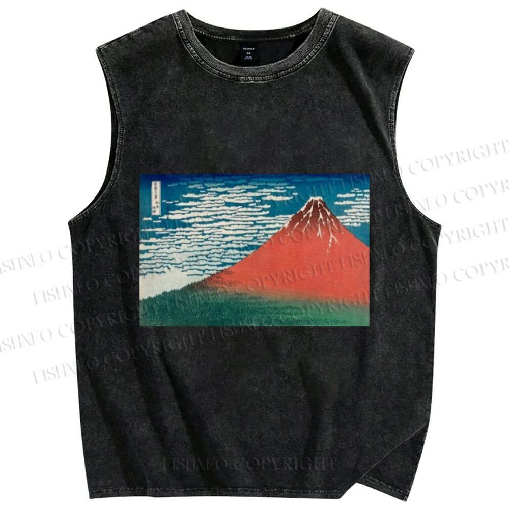 Unisex Mount Fuji Printed Washed Tank Top
