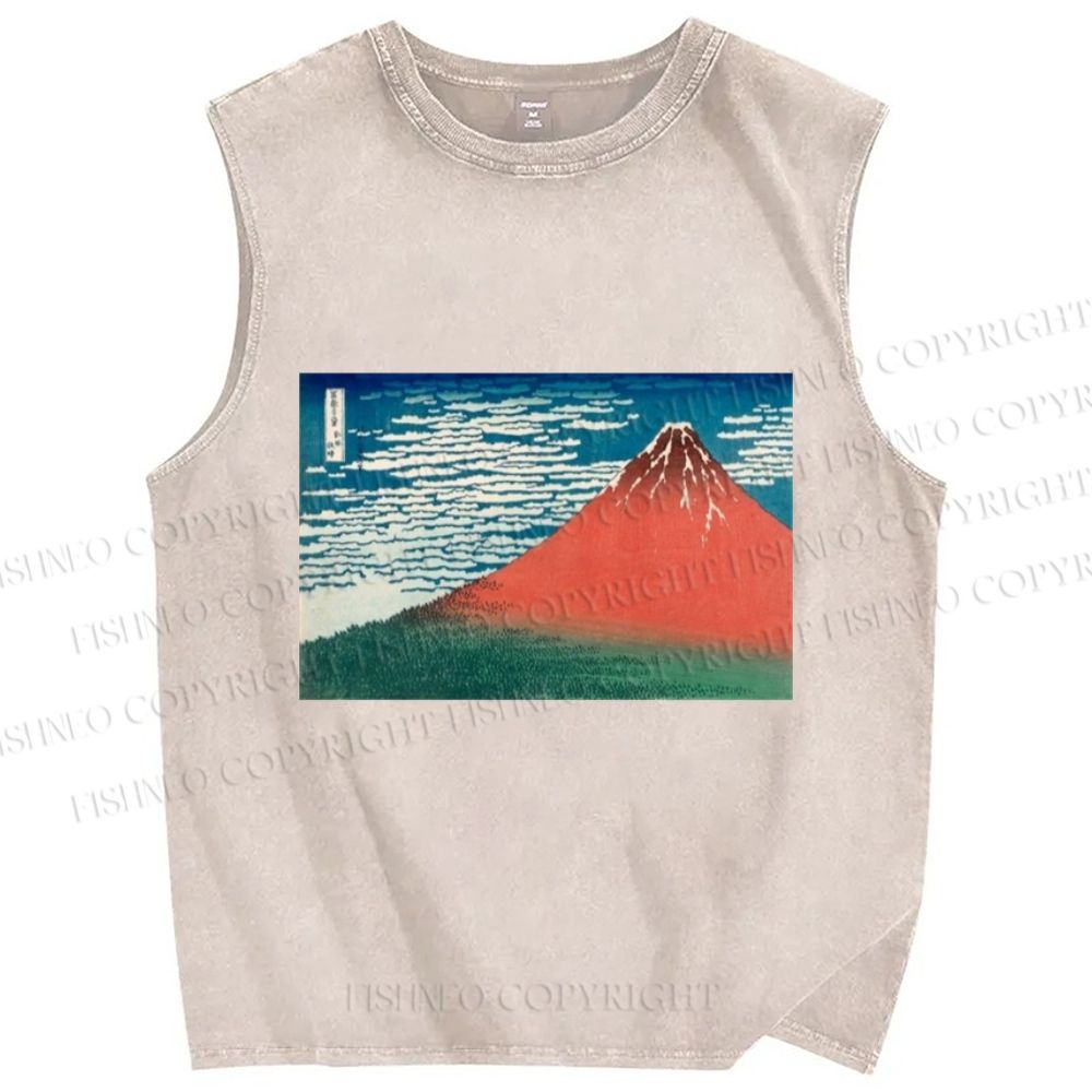 Unisex Mount Fuji Printed Washed Tank Top