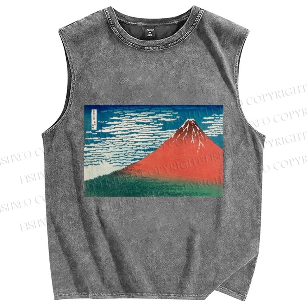 Unisex Mount Fuji Printed Washed Tank Top