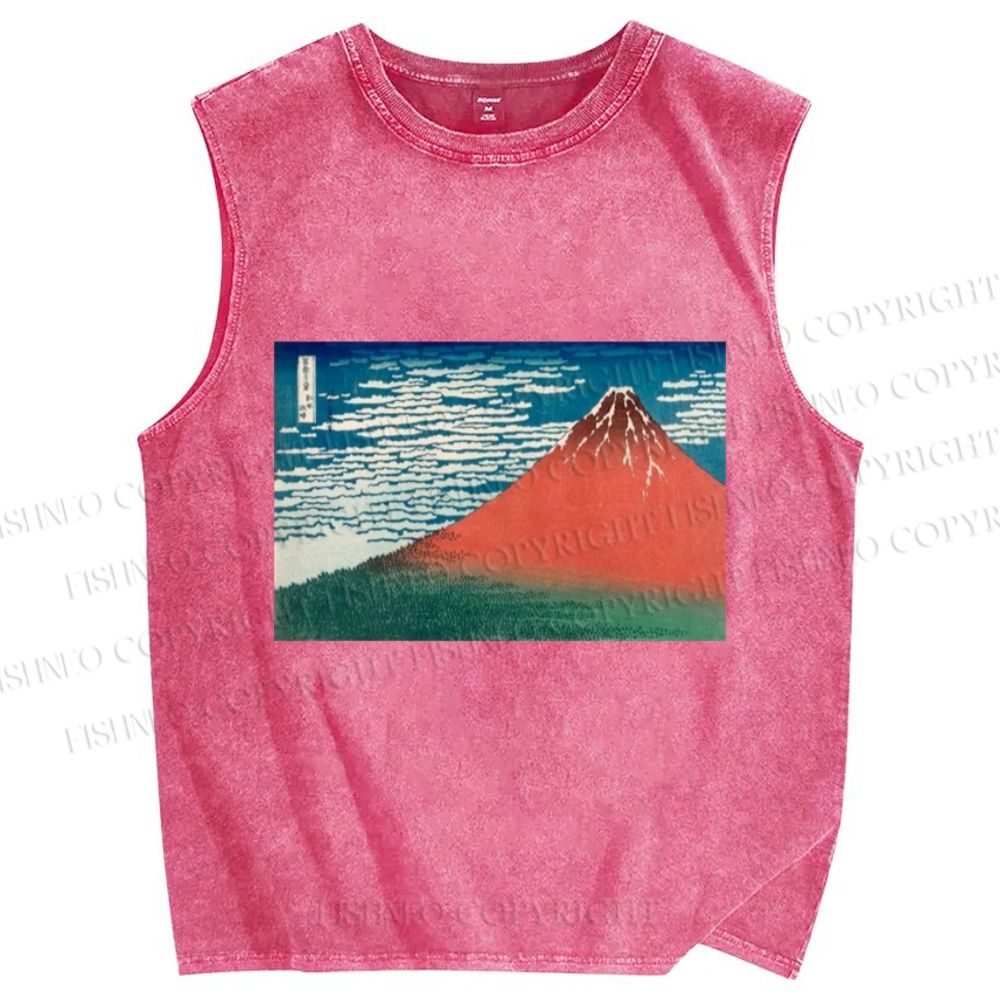 Unisex Mount Fuji Printed Washed Tank Top