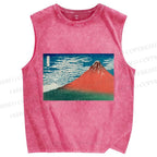 Unisex Mount Fuji Printed Washed Tank Top