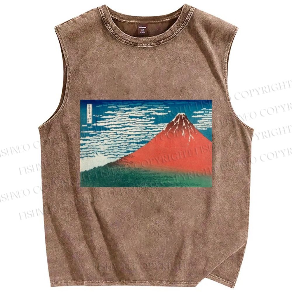 Unisex Mount Fuji Printed Washed Tank Top