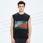 Unisex Mount Fuji Printed Washed Tank Top
