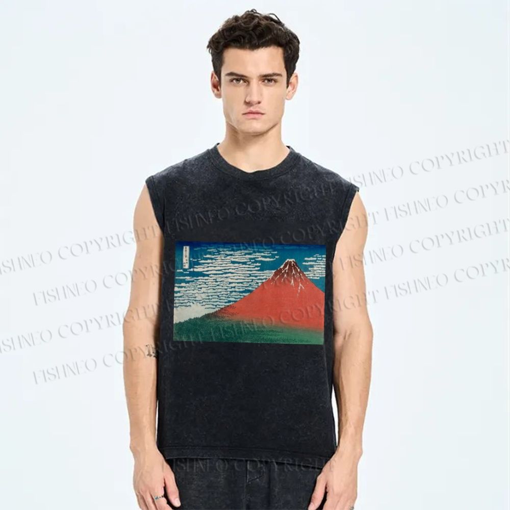 Unisex Mount Fuji Printed Washed Tank Top