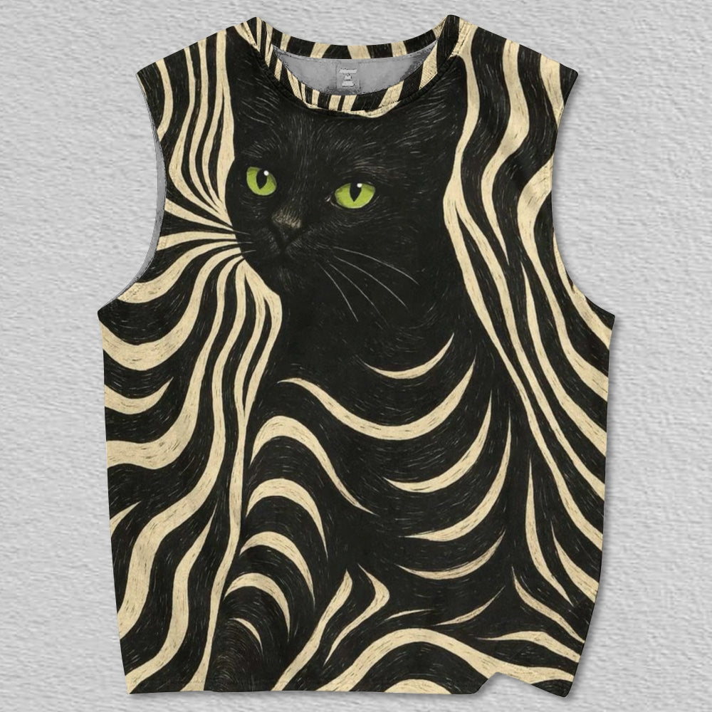 Unisex geo black cat Printed Tank Top