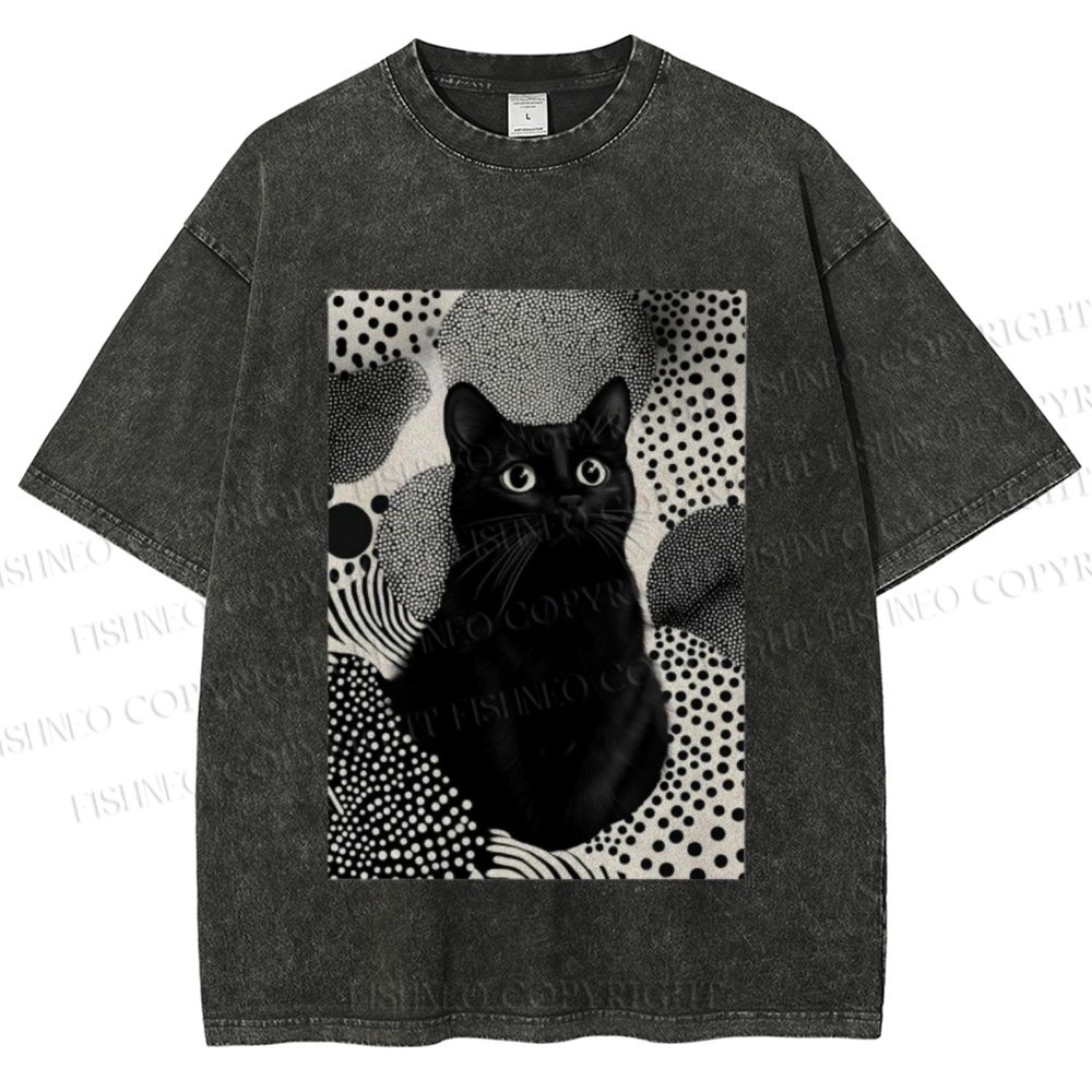 Unisex Yayoi Kusama Cat Printed Washed Tee