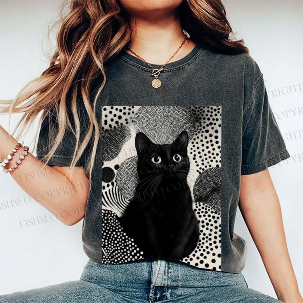 Unisex Yayoi Kusama Cat Printed Washed Tee