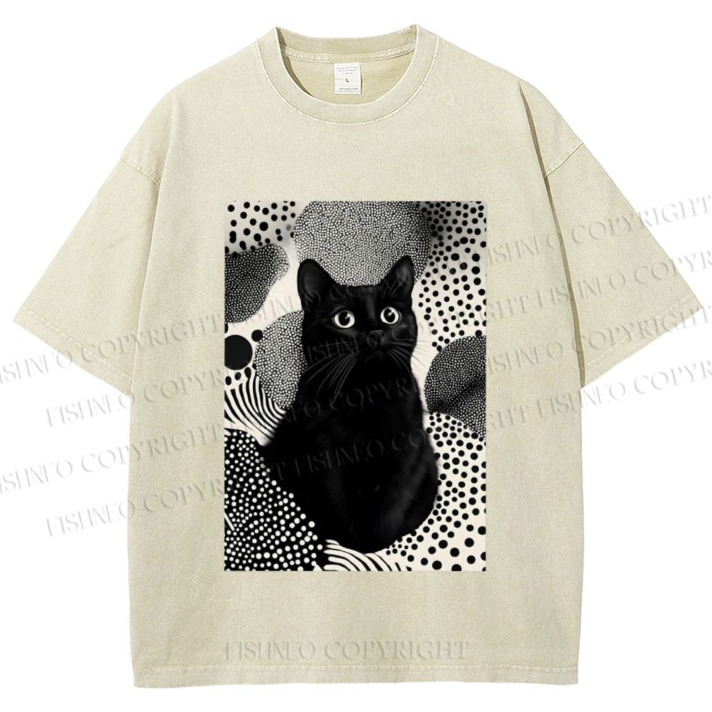 Unisex Yayoi Kusama Cat Printed Washed Tee
