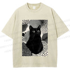 Unisex Yayoi Kusama Cat Printed Washed Tee