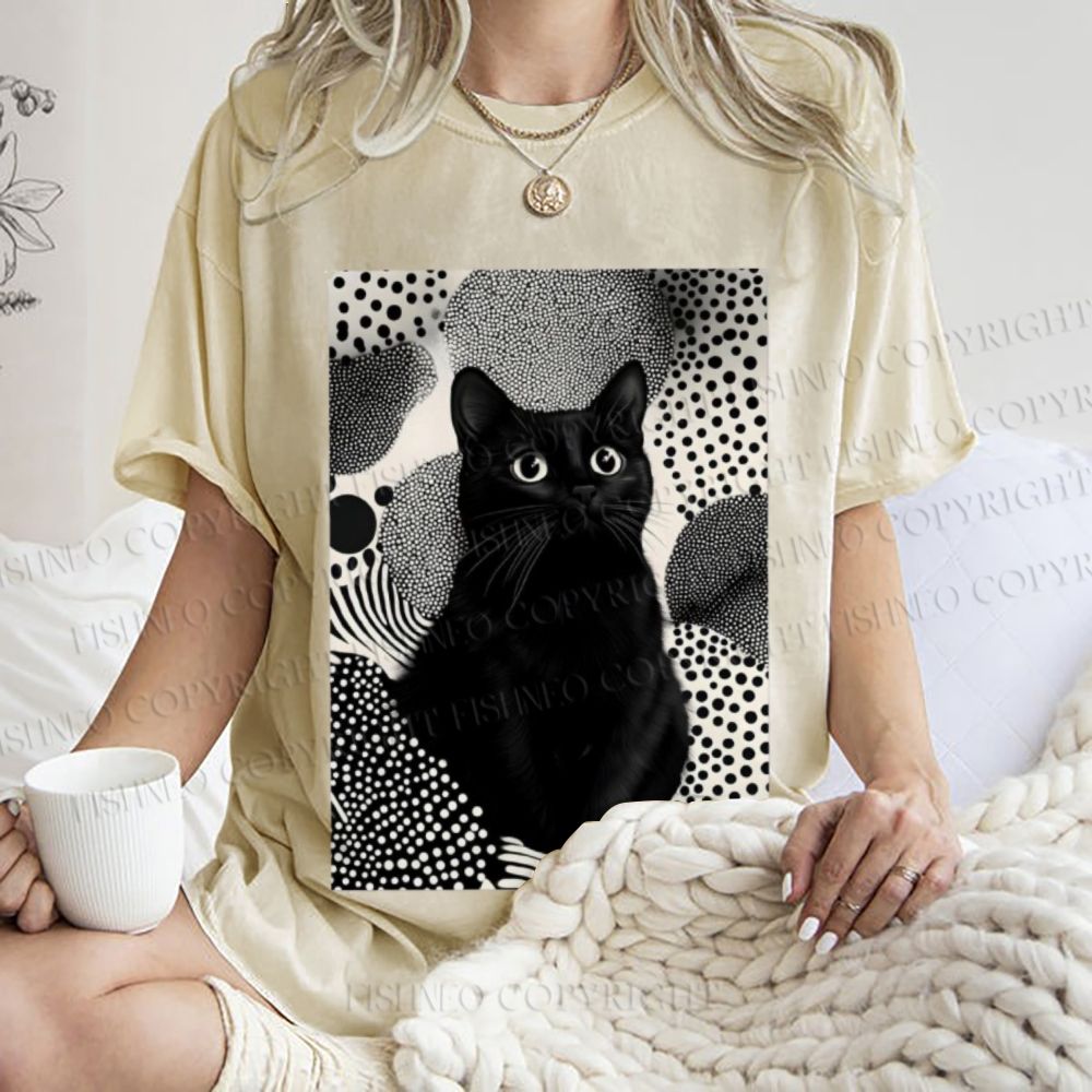 Unisex Yayoi Kusama Cat Printed Washed Tee