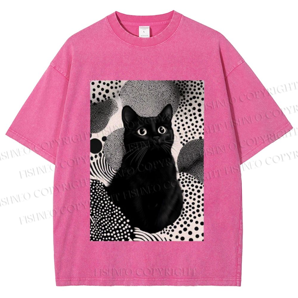 Unisex Yayoi Kusama Cat Printed Washed Tee