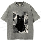 Unisex Yayoi Kusama Cat Printed Washed Tee