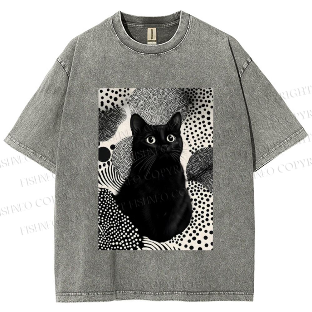 Unisex Yayoi Kusama Cat Printed Washed Tee