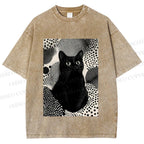 Unisex Yayoi Kusama Cat Printed Washed Tee