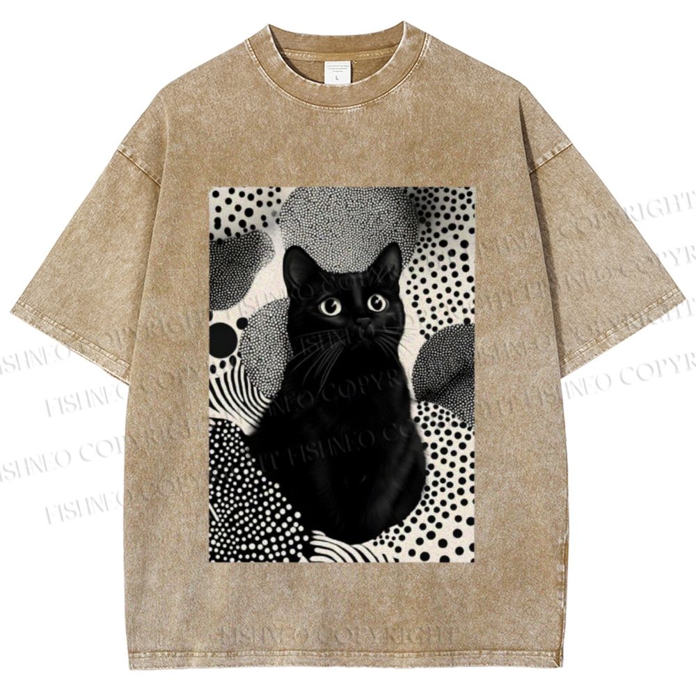 Unisex Yayoi Kusama Cat Printed Washed Tee
