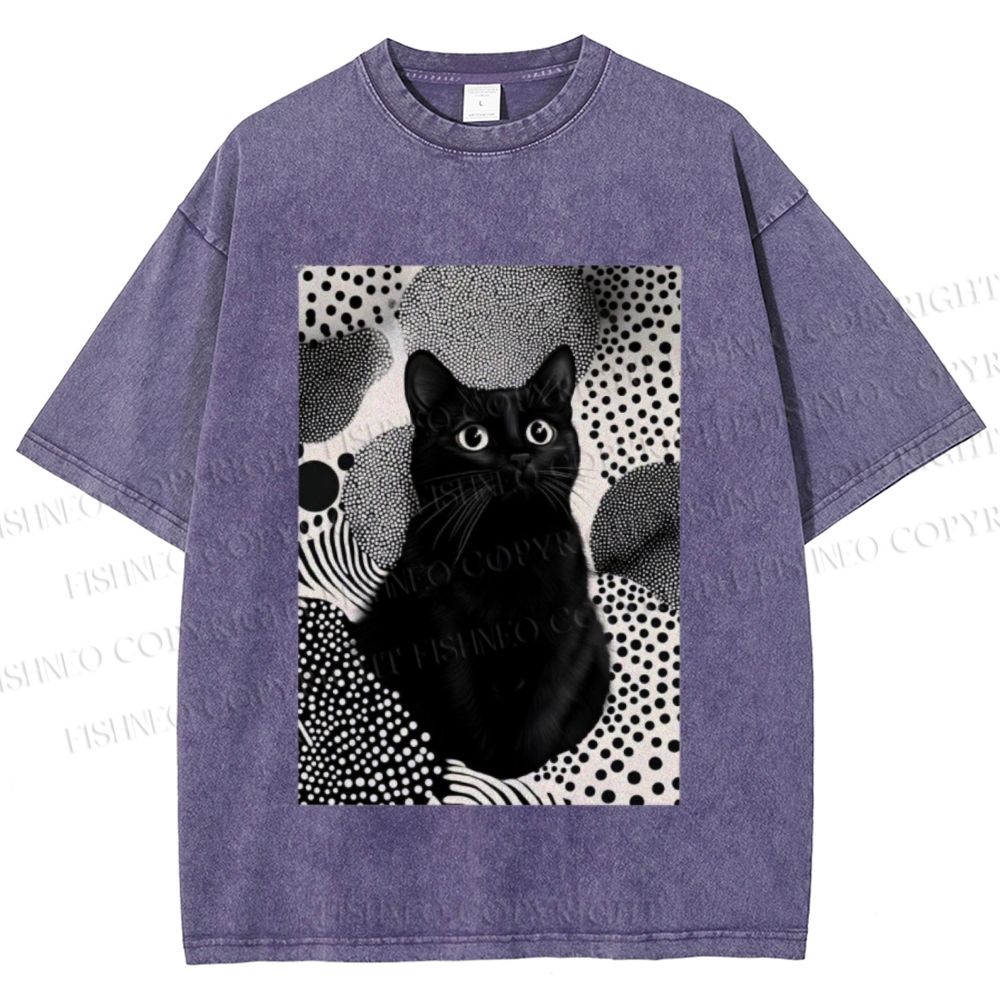 Unisex Yayoi Kusama Cat Printed Washed Tee