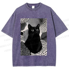 Unisex Yayoi Kusama Cat Printed Washed Tee