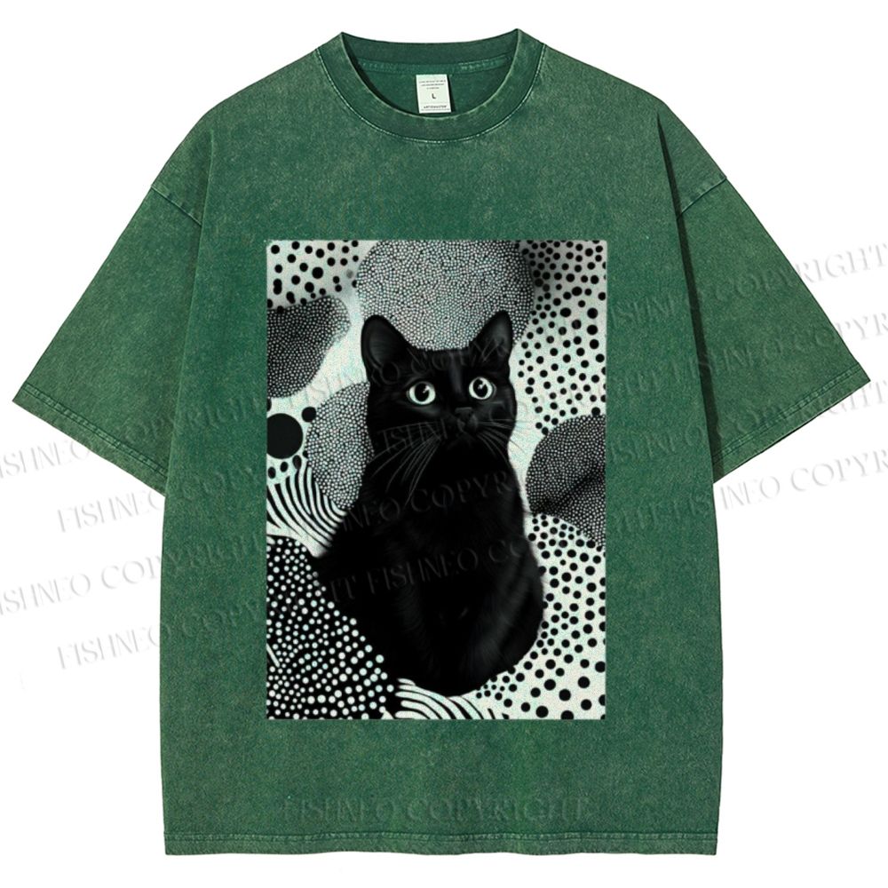 Unisex Yayoi Kusama Cat Printed Washed Tee