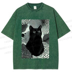 Unisex Yayoi Kusama Cat Printed Washed Tee