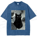 Unisex Yayoi Kusama Cat Printed Washed Tee