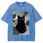 Unisex Yayoi Kusama Cat Printed Washed Tee