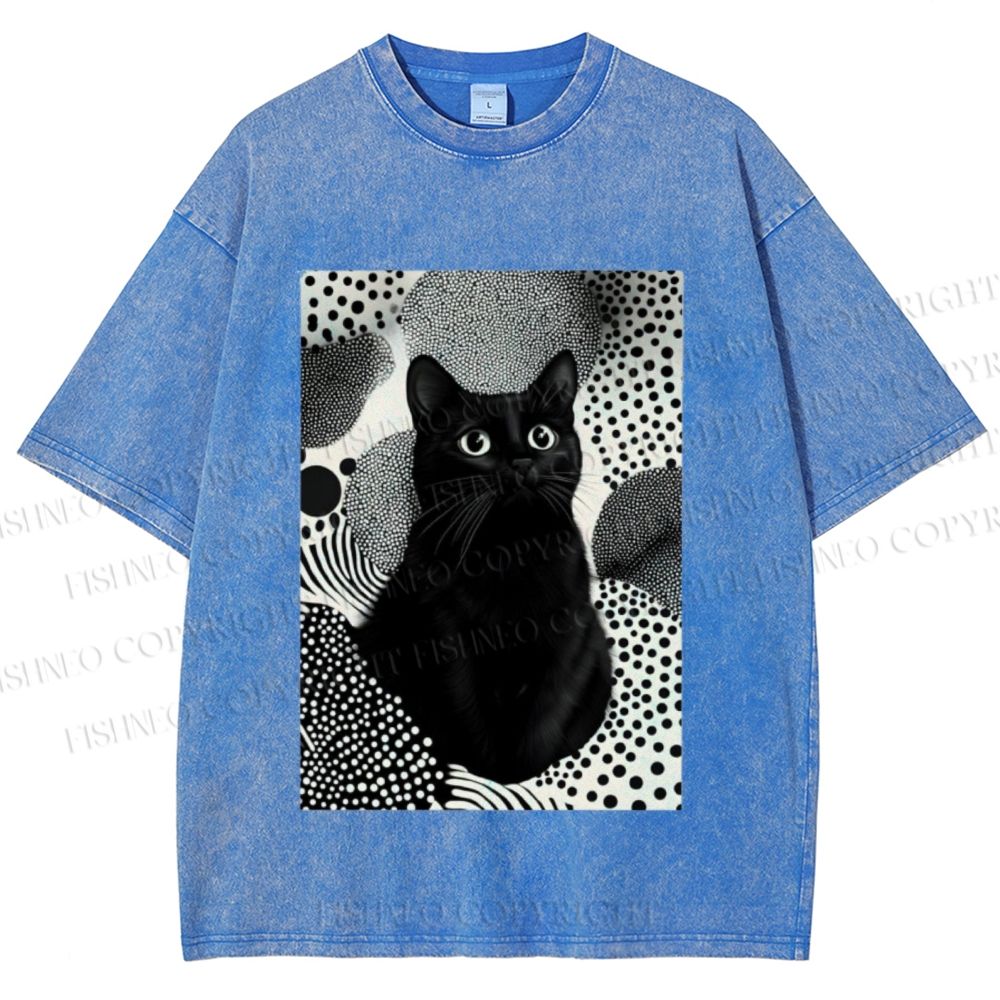 Unisex Yayoi Kusama Cat Printed Washed Tee