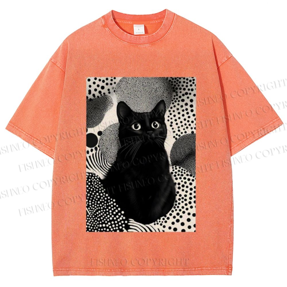 Unisex Yayoi Kusama Cat Printed Washed Tee