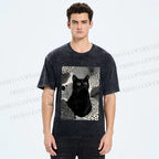 Unisex Yayoi Kusama Cat Printed Washed Tee