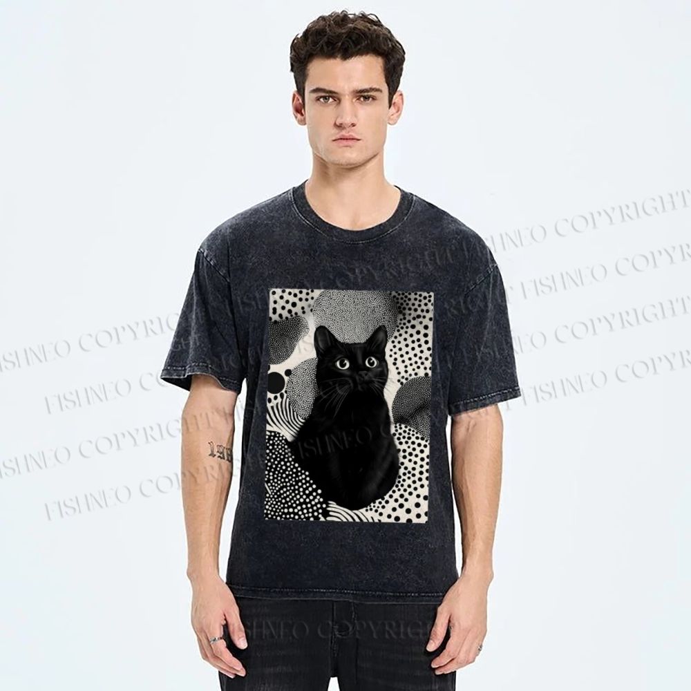 Unisex Yayoi Kusama Cat Printed Washed Tee