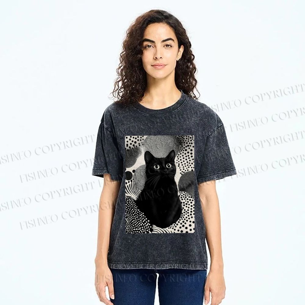 Unisex Yayoi Kusama Cat Printed Washed Tee