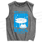 Unisex Building Frog Printed Washed Tank Top