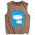 Unisex Building Frog Printed Washed Tank Top