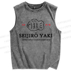 Unisex Japan Fish Printed Washed Tank Top