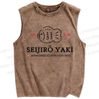 Unisex Japan Fish Printed Washed Tank Top