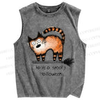 Unisex Halloween Cat Printed Washed Tank Top