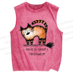 Unisex Halloween Cat Printed Washed Tank Top