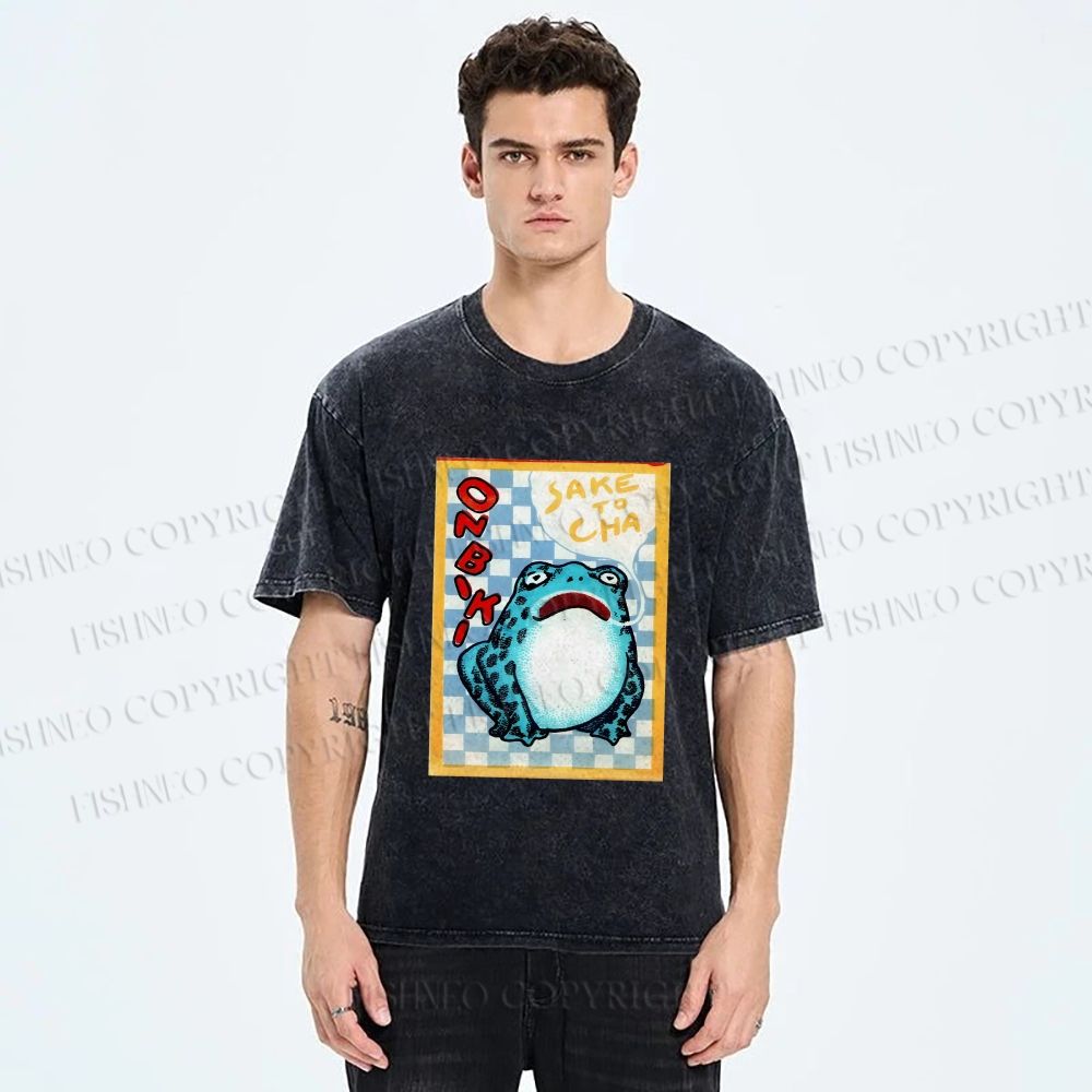 Unisex Geometric Frog illustration Printed Washed Tee
