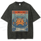 Unisex Japanese Octopus Ramen Printed Washed Tee