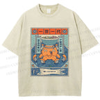 Unisex Japanese Octopus Ramen Printed Washed Tee