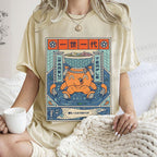 Unisex Japanese Octopus Ramen Printed Washed Tee
