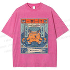 Unisex Japanese Octopus Ramen Printed Washed Tee