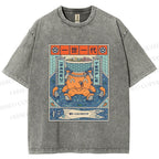Unisex Japanese Octopus Ramen Printed Washed Tee