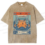 Unisex Japanese Octopus Ramen Printed Washed Tee