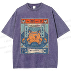 Unisex Japanese Octopus Ramen Printed Washed Tee