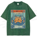 Unisex Japanese Octopus Ramen Printed Washed Tee