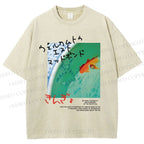 Unisex Lotus Pond Goldfish Printed Washed Tee