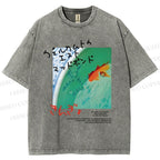 Unisex Lotus Pond Goldfish Printed Washed Tee
