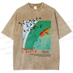 Unisex Lotus Pond Goldfish Printed Washed Tee