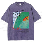 Unisex Lotus Pond Goldfish Printed Washed Tee