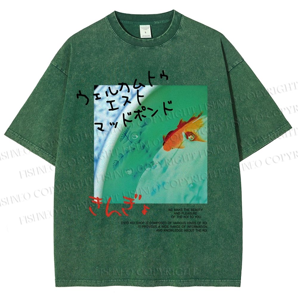 Unisex Lotus Pond Goldfish Printed Washed Tee